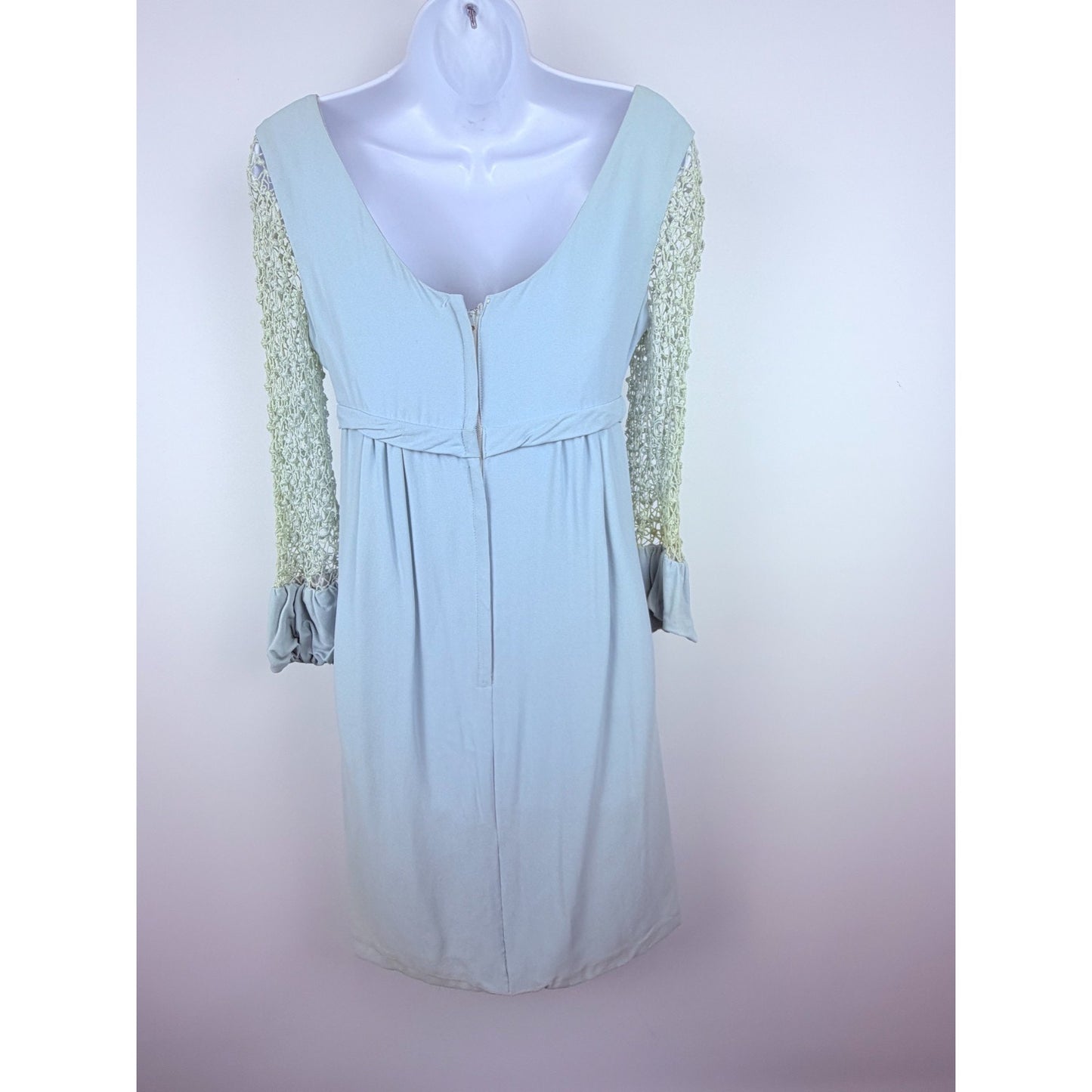 1960s baby blue mini dress empire waist xs knit sleeves