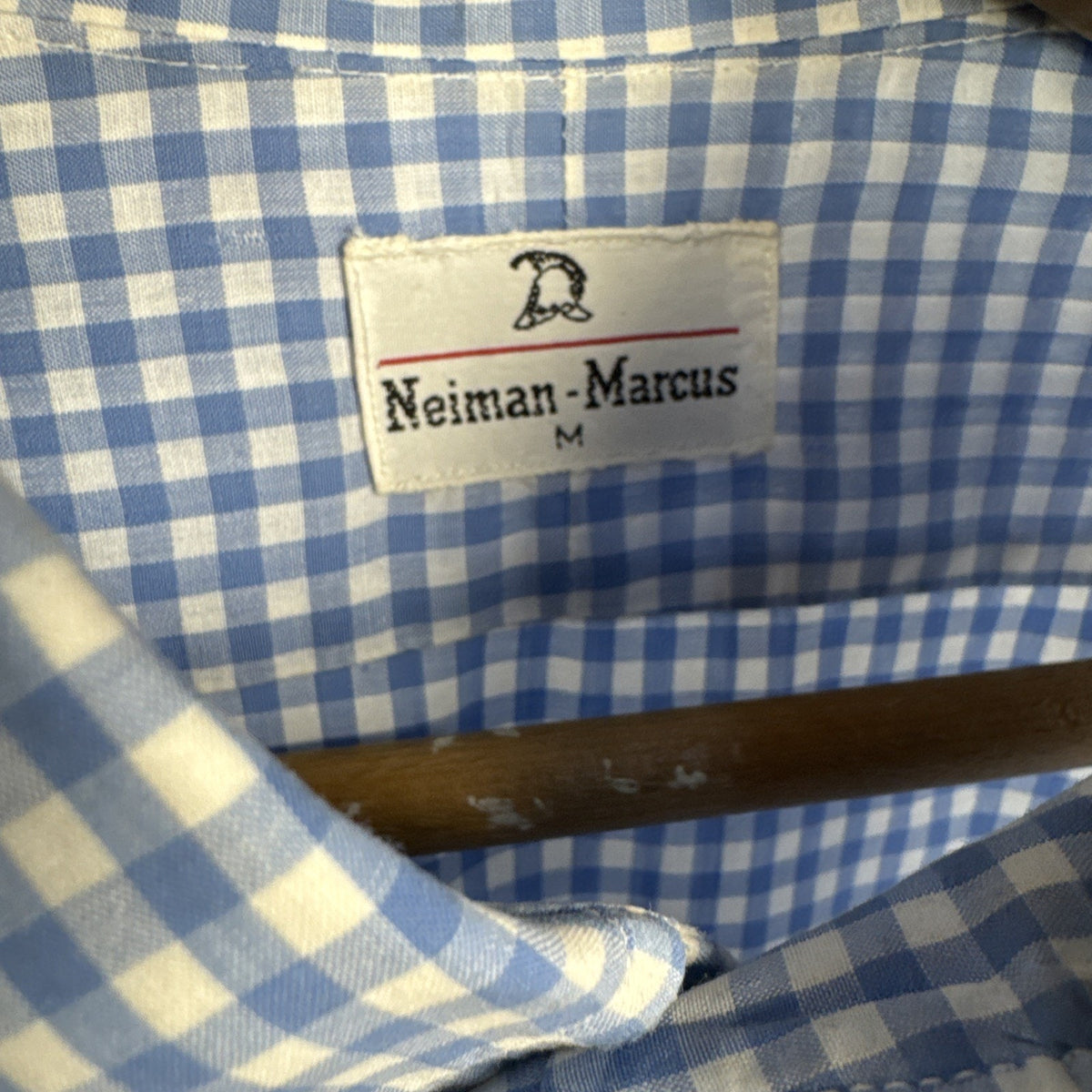 1970s Neiman Marcus Men’s Blue White Checked Button Down Shirt