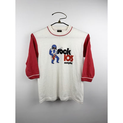 Vintage 70s Rock 103 Memphis Rare Walrus Mascot Raglan Shirt Faucone Tag S 19x23