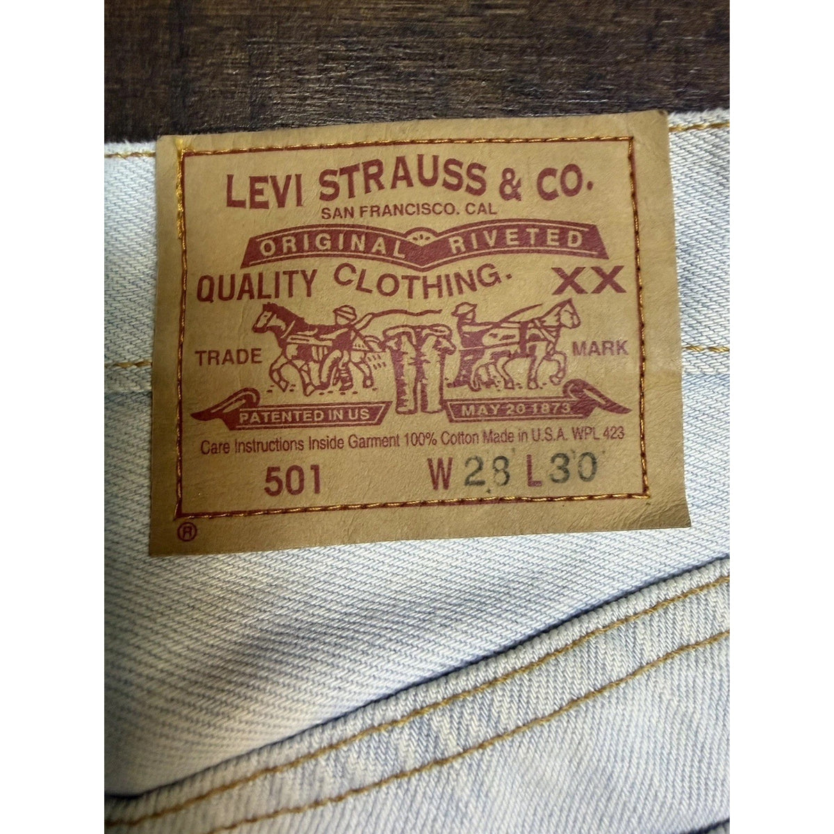 Vintage 90s Levi's 501 button fly jeans, gold splatter, USA, 28x30