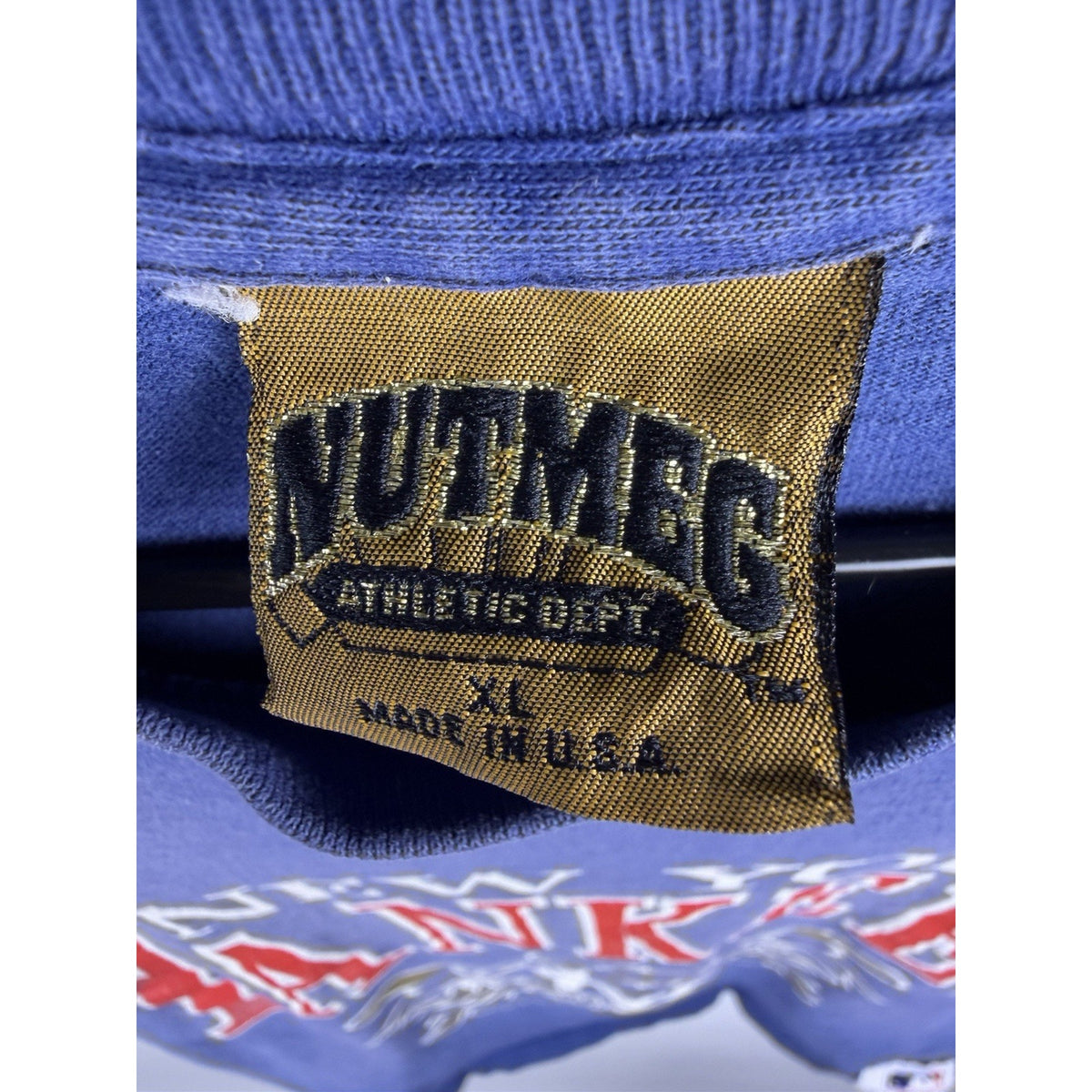 Vintage 90s New York Yankees crest tee, Nutmeg, single stitch, XL