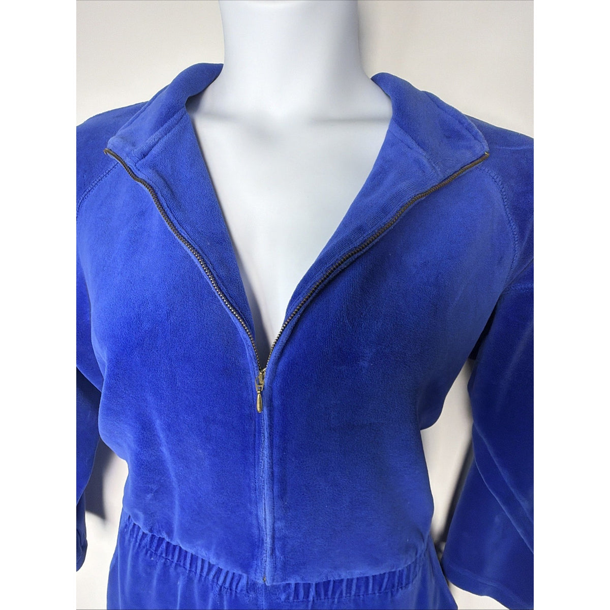 Vintage 1980s Nordstrom blue velour full zip jumpsuit with pockets, L