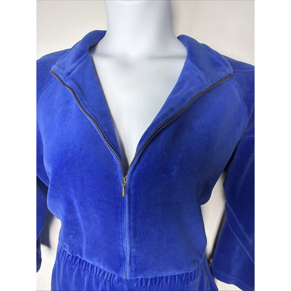 Vintage 1980s Nordstrom blue velour full zip jumpsuit with pockets, L