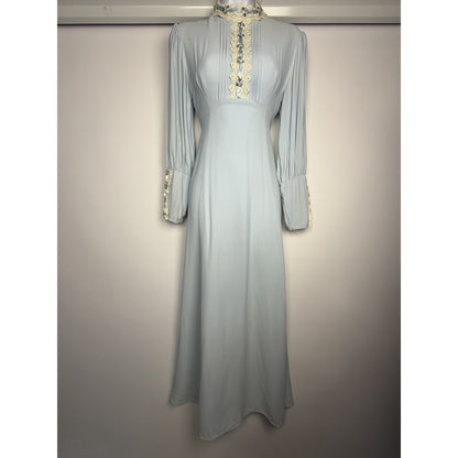VTG 1970s handmade Womens Blue Lace Prairie Maxi Gown Boho 70s Size 11