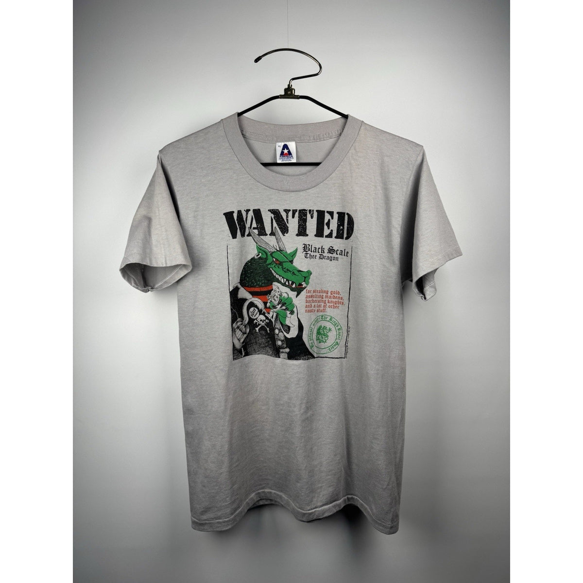 Vintage 1987 Black Thorn Wanted Black Scale Thee Dragon Fantasy Shirt 21x28 D&D