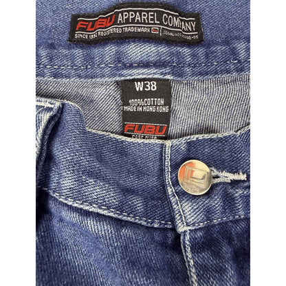 VTG Fubu Shorts Mens 36 Blue Cotton Denim Bermuda Faded Carpenter Workwear Baggy