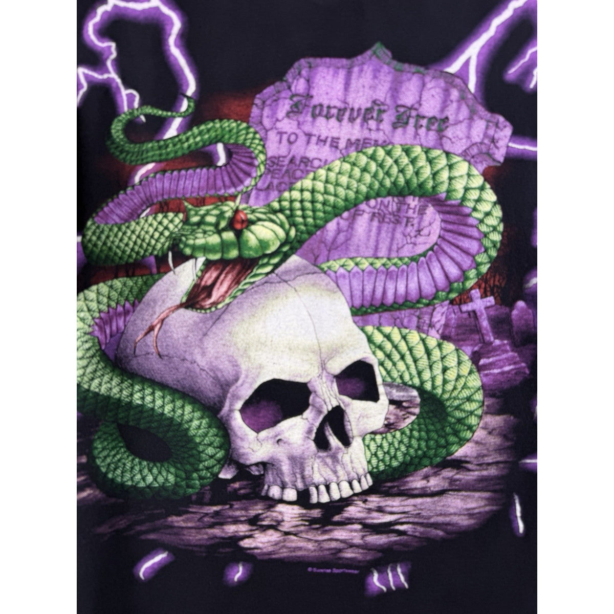 Vintage 90’s American Thunder Forever Free Snake Skull Lightning Shirt XL 25x26
