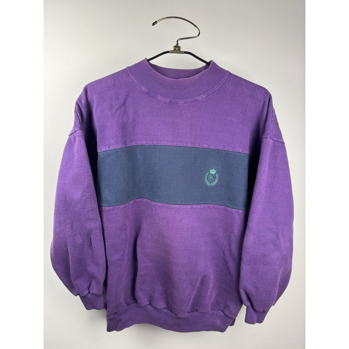 Vintage 90s Chaps Ralph Lauren purple crewneck, navy chest stripe, L