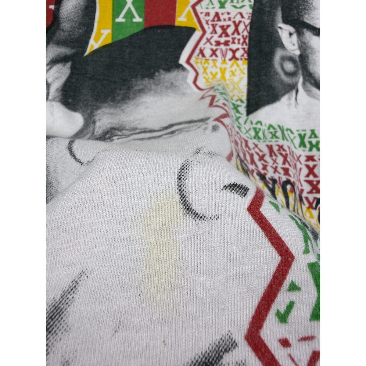 Vintage 90s Malcolm X "By Any Means Necessary" all over print tee, L