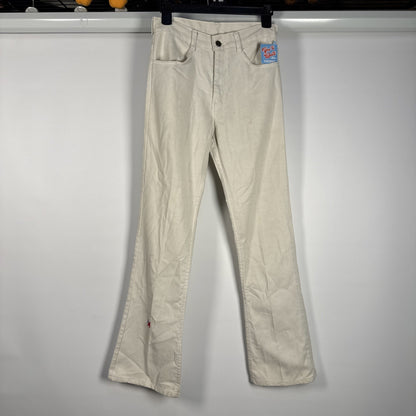 1970s Levi’s Sta-Prest Big E Black Tab Flared White Embellished Pants 28x31