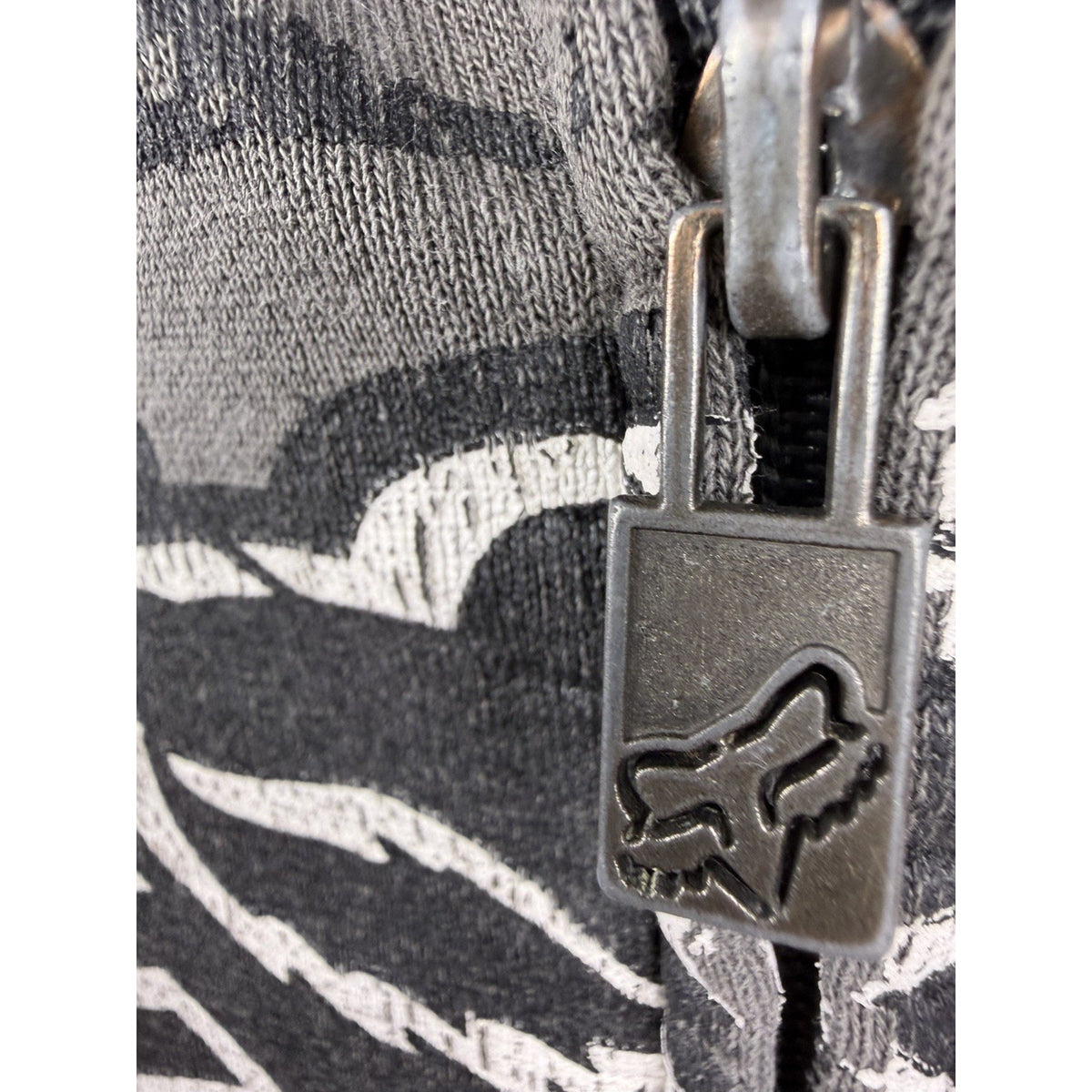 Vintage Y2K Fox Racing tribal all-over print zip hoodie, thrashed, XL