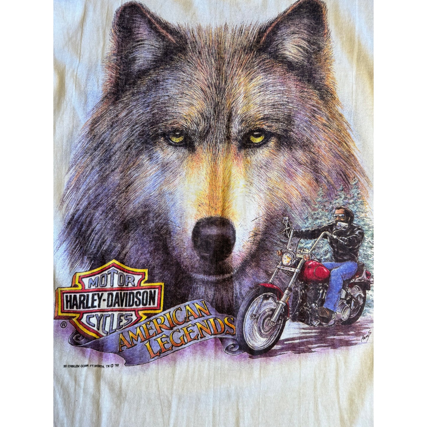 3D Emblem Harley Davidson wolf shirt Medium (1992)