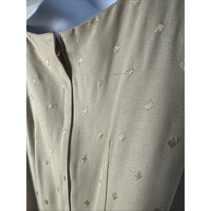 1950s Embroidered Tan Wiggle Pencil Dress - XS