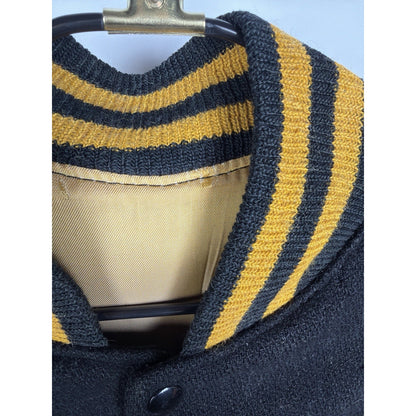Vintage 1940s-50s black wool and gold leather varsity jacket, H patch