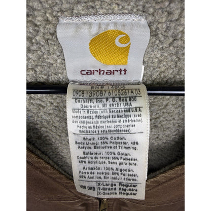 Distressed Carhartt V26 DKB brown sherpa lined Sandstone duck vest, 2008, XL