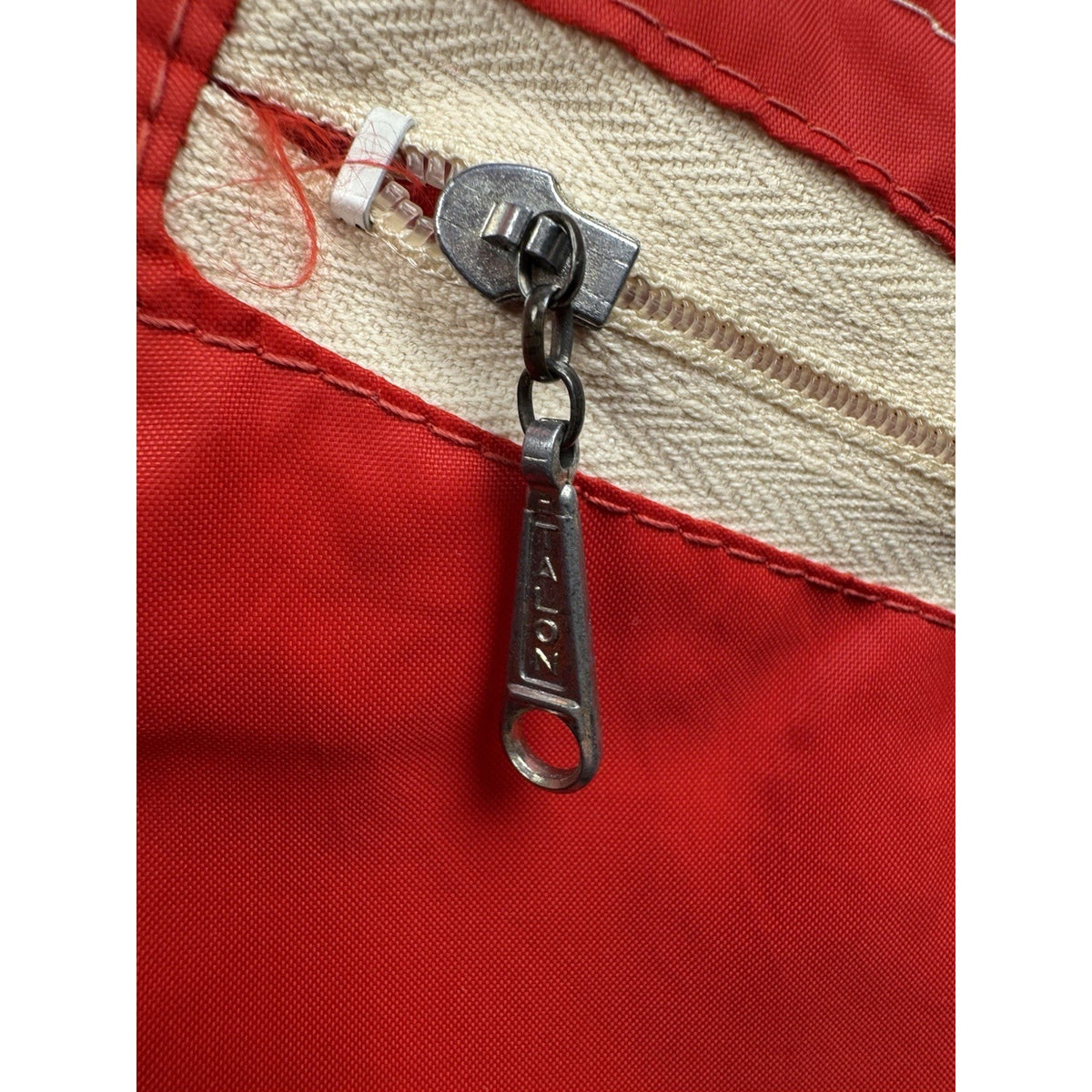 Vintage 1970s Ely & Walker red nylon windbreaker, zip hood, Talon, L