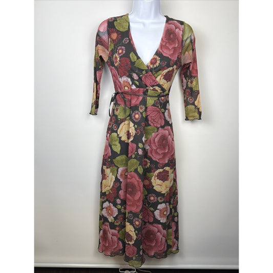 Y2K Anthropologie Weston wear Floral Dress Wrap Top Fitted Cute Small Mesh USA