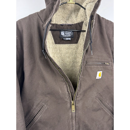 Carhartt Bartlett sherpa lined duck brown hooded jacket DJ4392M, Small