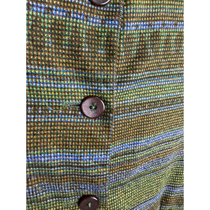 Vintage 40s 50s Soft Abstract Stripes Art button-back Dress XS MCM green brown