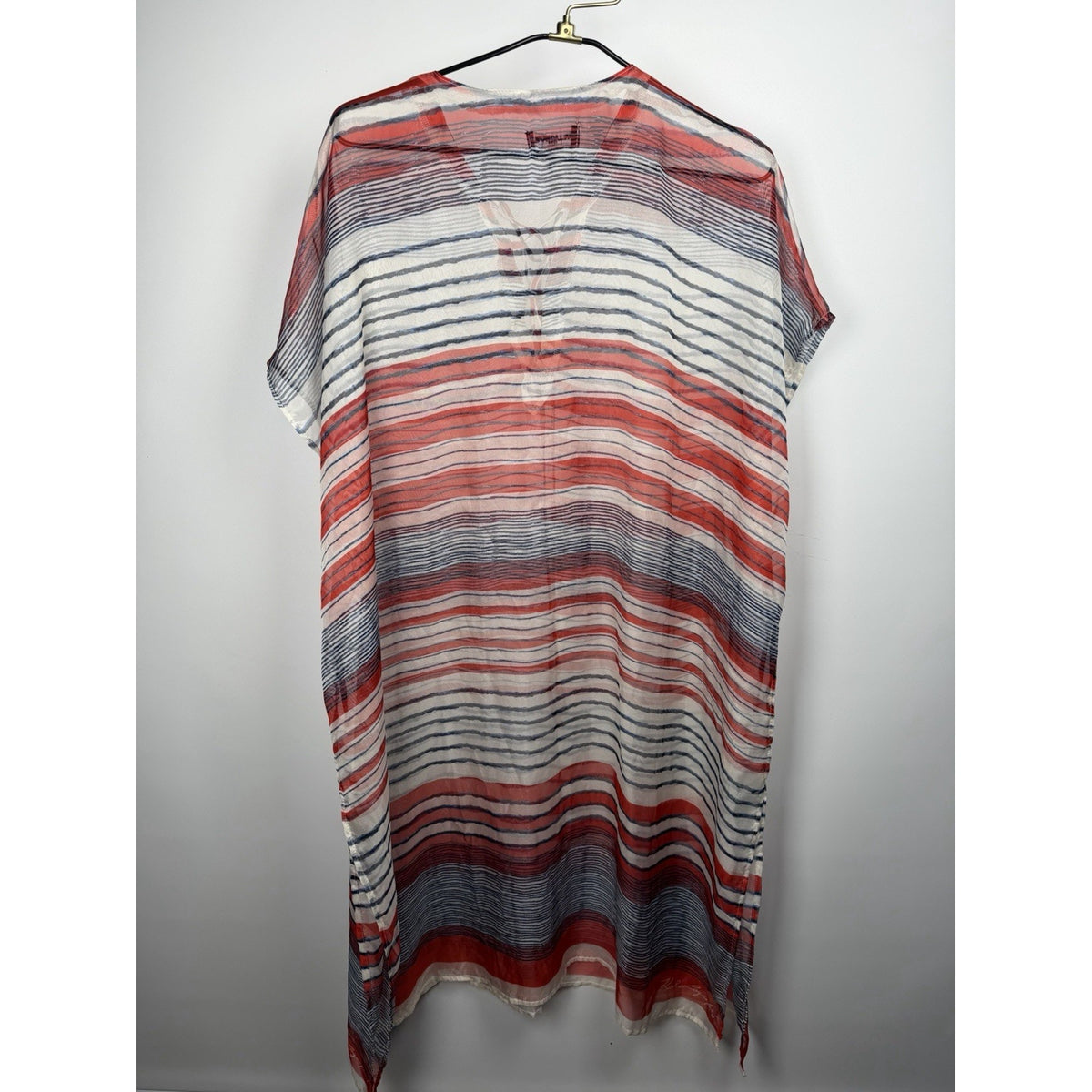 Karl Lagerfeld Swim Blue Red Nautical Stripes Caftan Maxi Coverup One Size Sheer