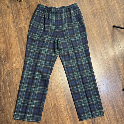 Vintage 70s Pendleton green and black plaid wool pants, 32 in waist
