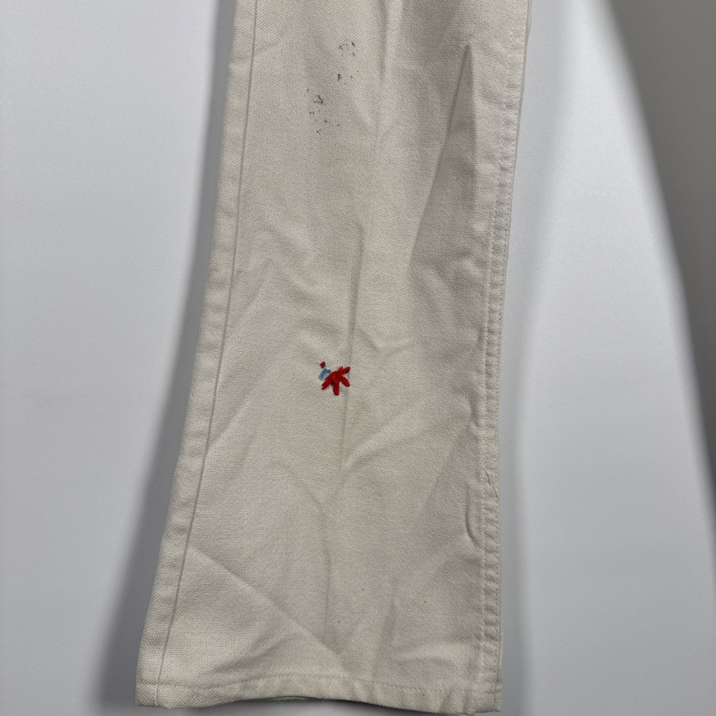 1970s Levi’s Sta-Prest Big E Black Tab Flared White Embellished Pants 28x31