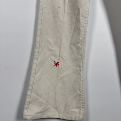 1970s Levi’s Sta-Prest Big E Black Tab Flared White Embellished Pants 28x31