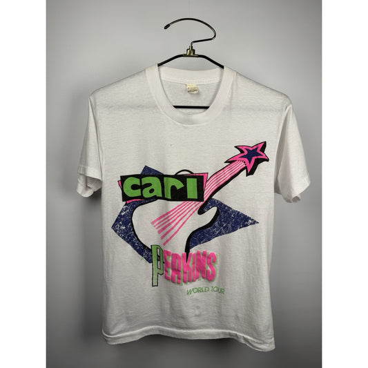 Vintage 80s Carl Perkins World Tour Shirt Rockabilly Rock And Roll Large 21"x26"