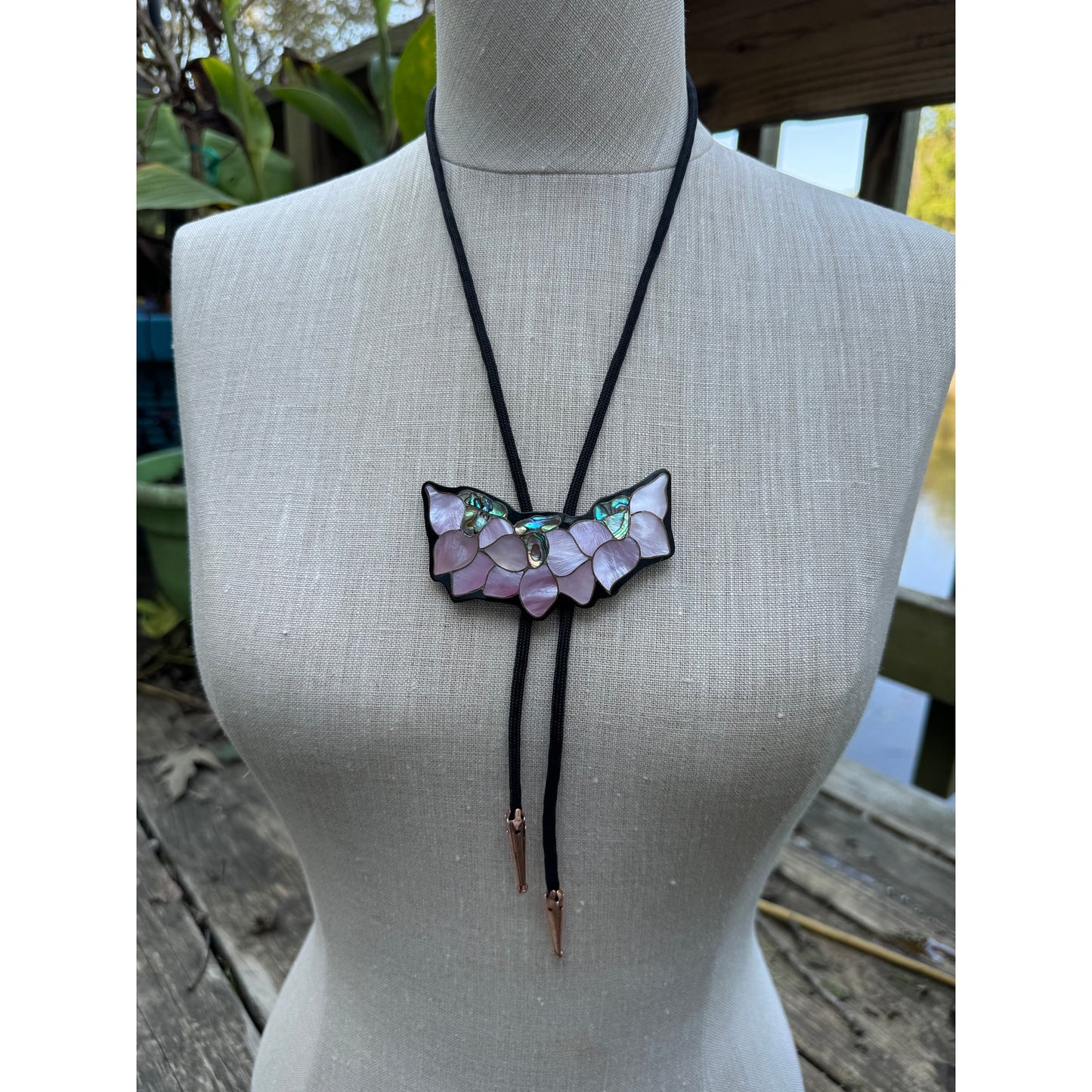 Daphne's abalone bouquet bolo tie (1970s)