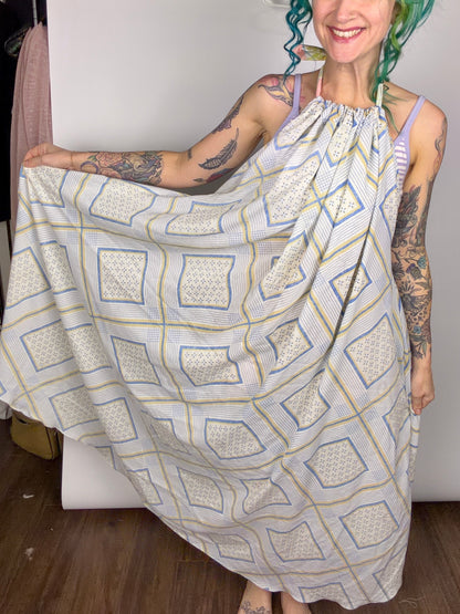 Checkered Past, backless maxi dress: OSFM