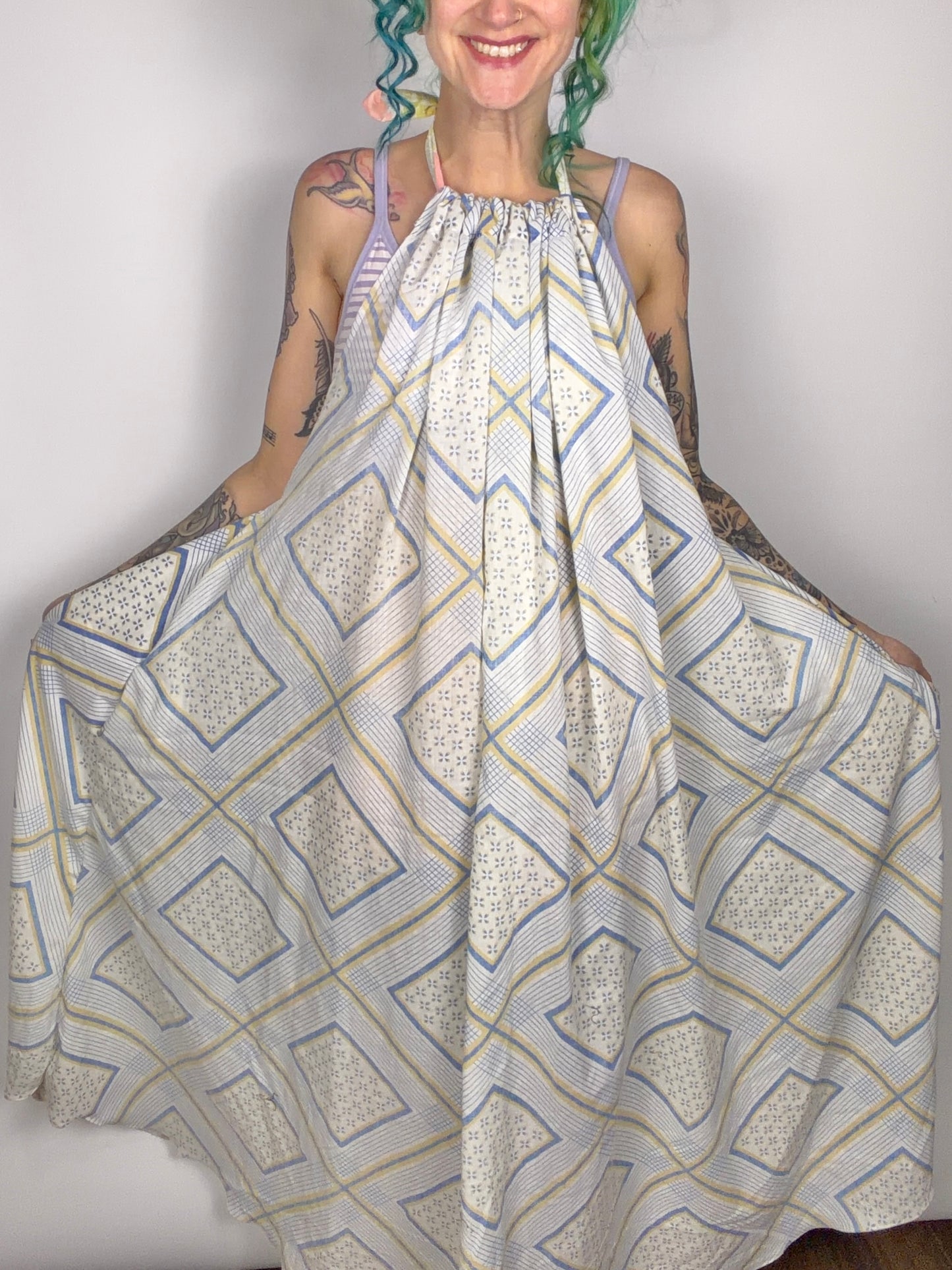 Checkered Past, backless maxi dress: OSFM