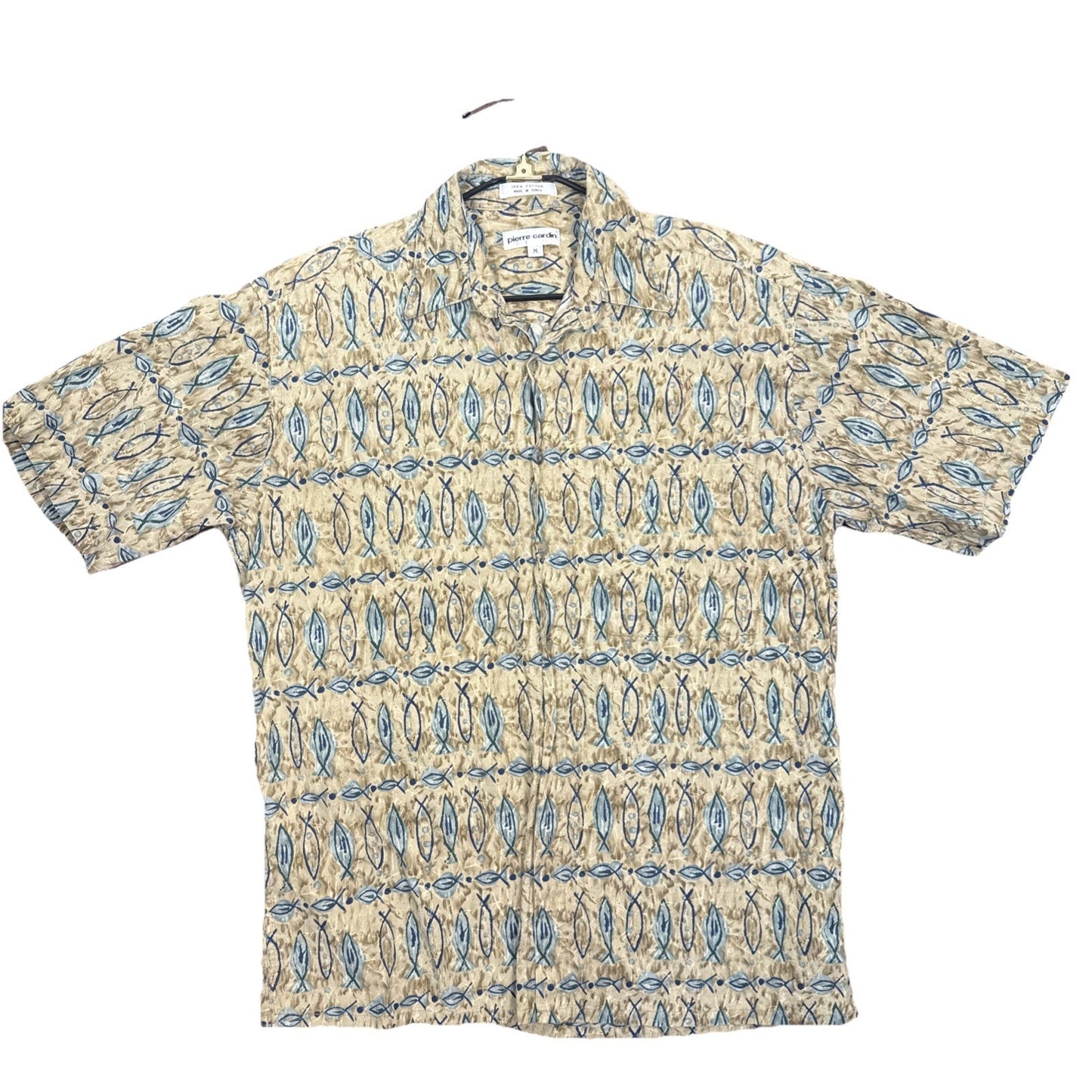 Vintage Pierre Cardin Fish Button Up Shirt Sz M Hawaiian Beach Cotton 80s