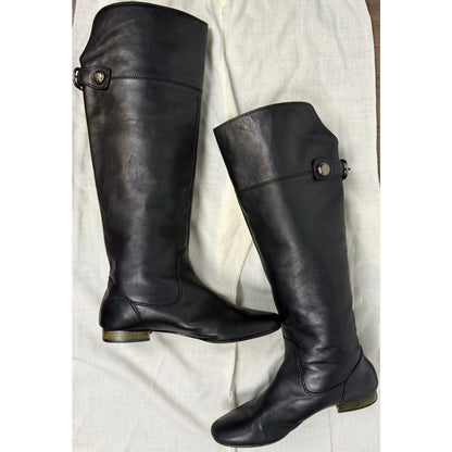 Coach Benita black leather over-the-knee riding boots, size 9.5 B