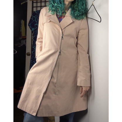 Karl Lagerfeld Blush Pink Cotton Blend Moto Zip Trench Lightweight Sz Med