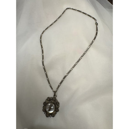 Antique c. 1820–1845 Mother-of-Pearl Cicada Necklace, Open Metalwork Hand Made