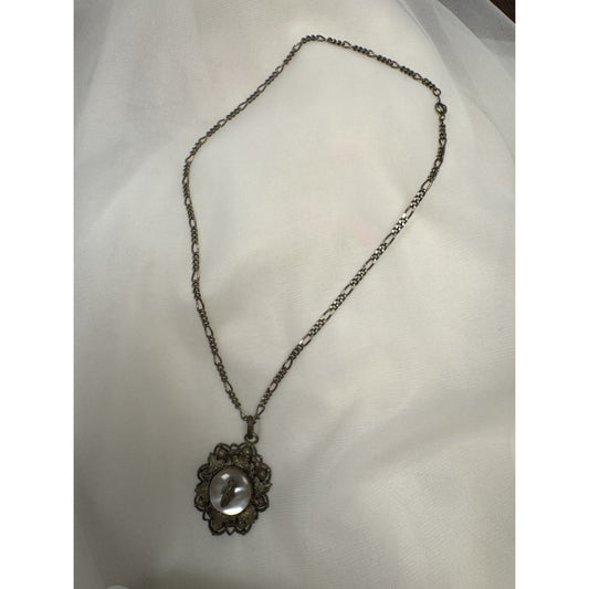 Antique c. 1820–1845 Mother-of-Pearl Cicada Necklace, Open Metalwork Hand Made