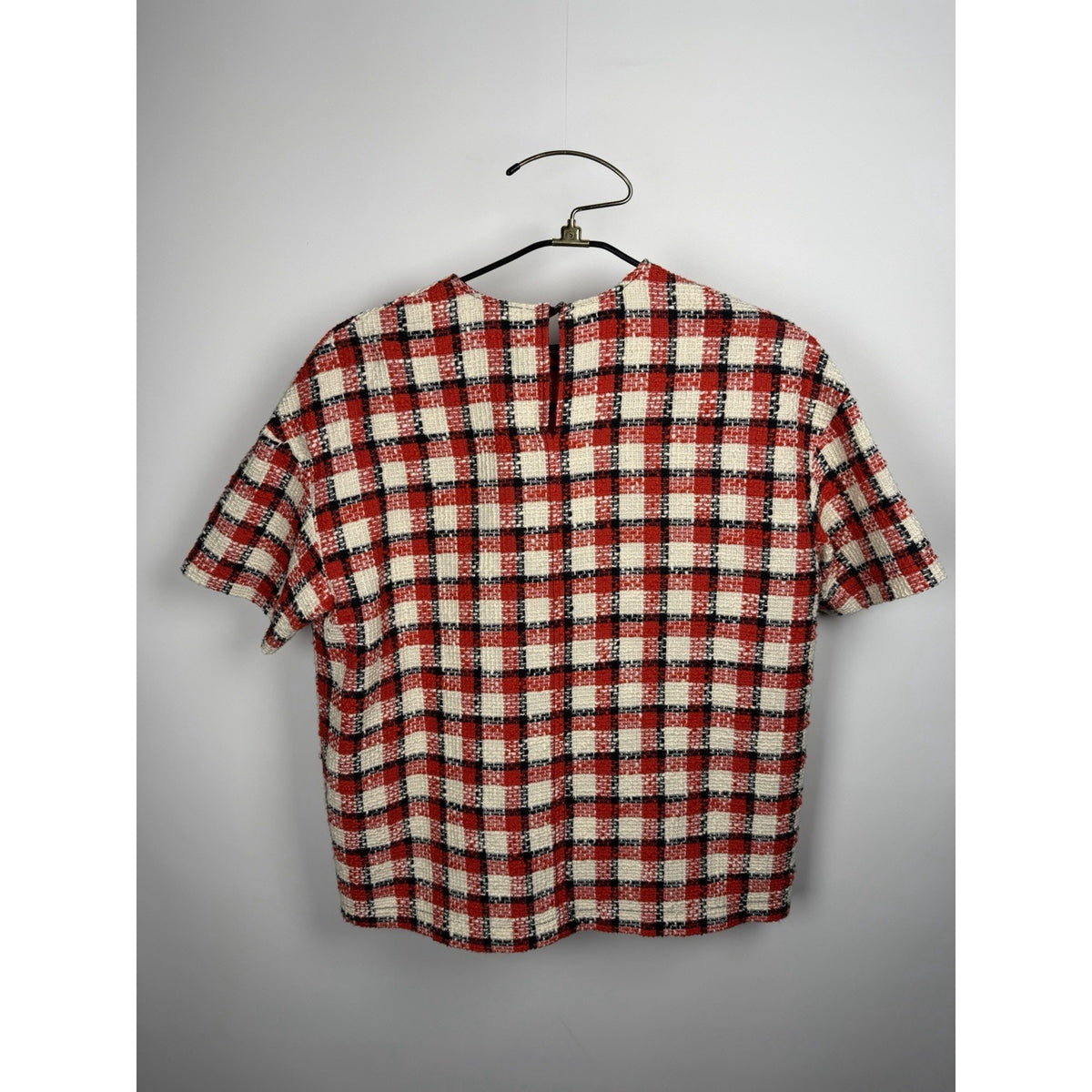 N21 Women Boucle Cotton Woven Top Large Blue/red/white Plaid 40 21x24