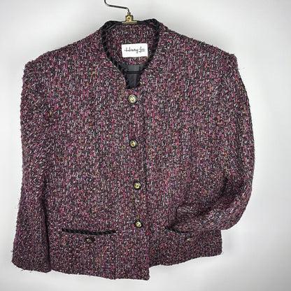 Vintage Henry Lee pink, black and gold boucle tweed boxy jacket, L/XL