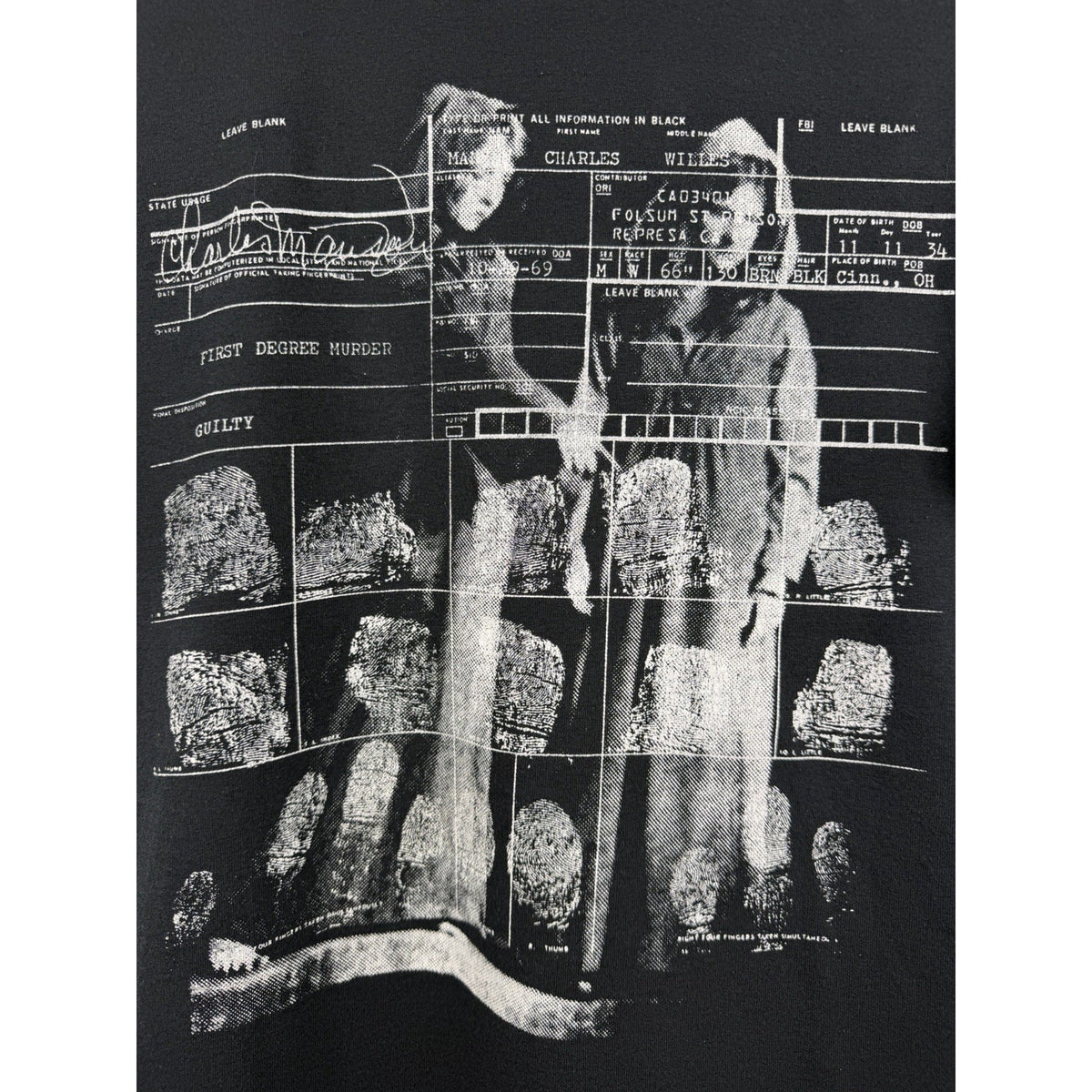 Vintage 2005 Integrity RISE Very Rare Charles Manson Prison Booking Tee M 21x27