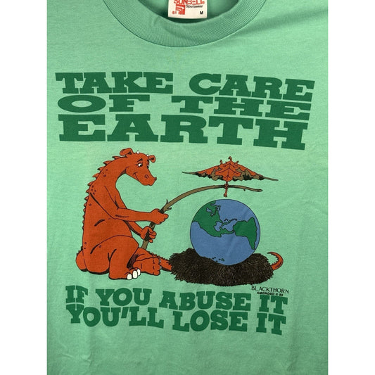 Vintage 1989 Take Care Of The Earth Dragon Black Thorn Environmental Shirt 19x27