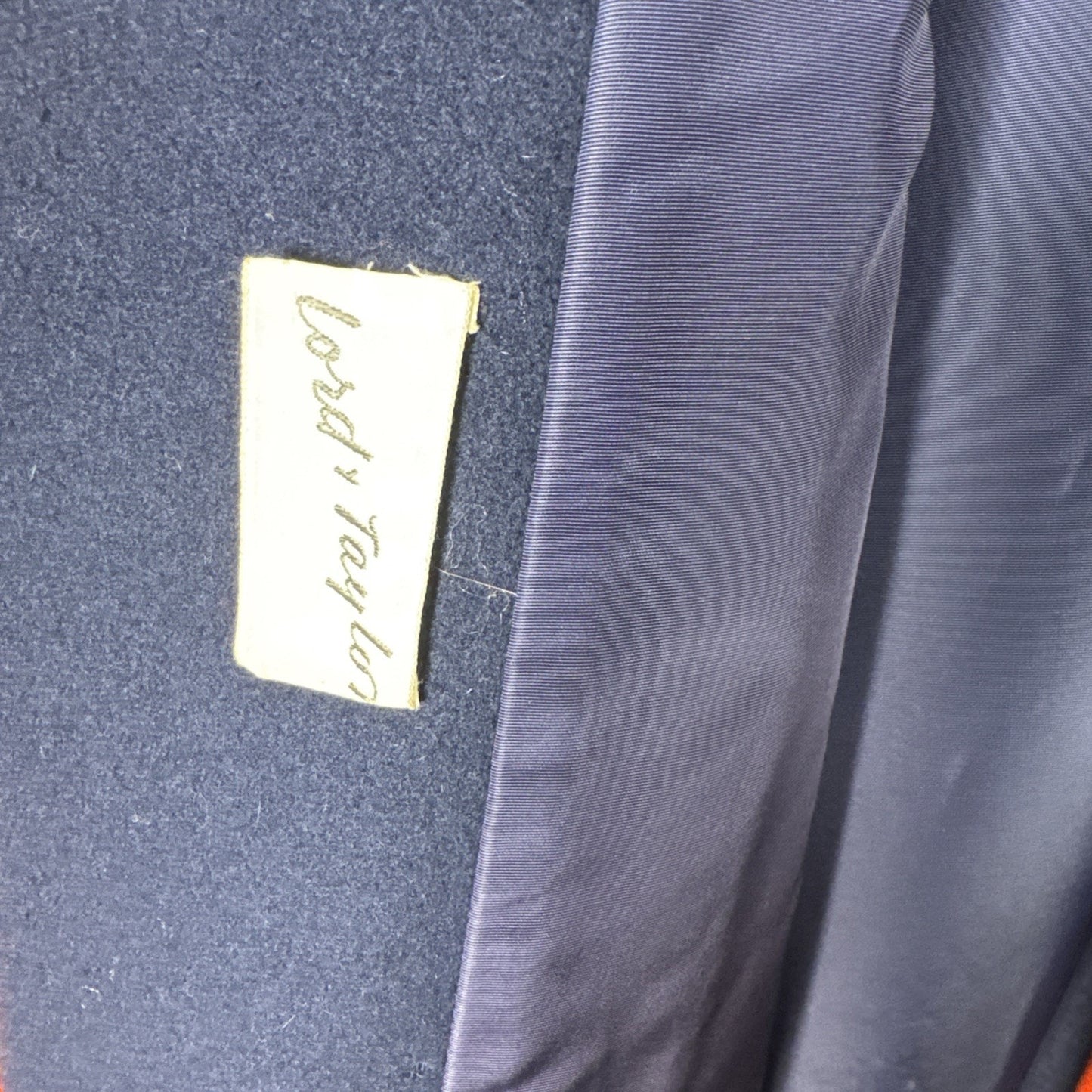Vtg 1960s Lord & Taylor Navy Red Wool Overcoat Union Made Oversized Collar M/L