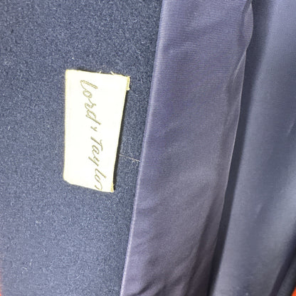 Vtg 1960s Lord & Taylor Navy Red Wool Overcoat Union Made Oversized Collar M/L