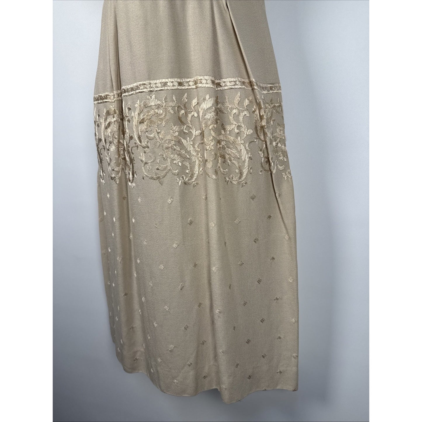 1950s Embroidered Tan Wiggle Pencil Dress - XS