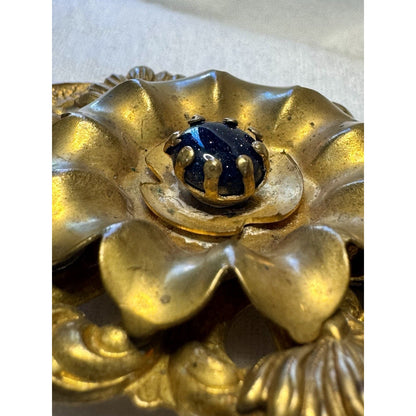 Antique Late Victorian Rococo Revival Brooch, c. 1870–1895 Black Glitter Floral