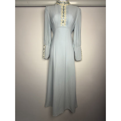 1970s handmade Blue Lace Prairie Maxi Gown Boho - Small
