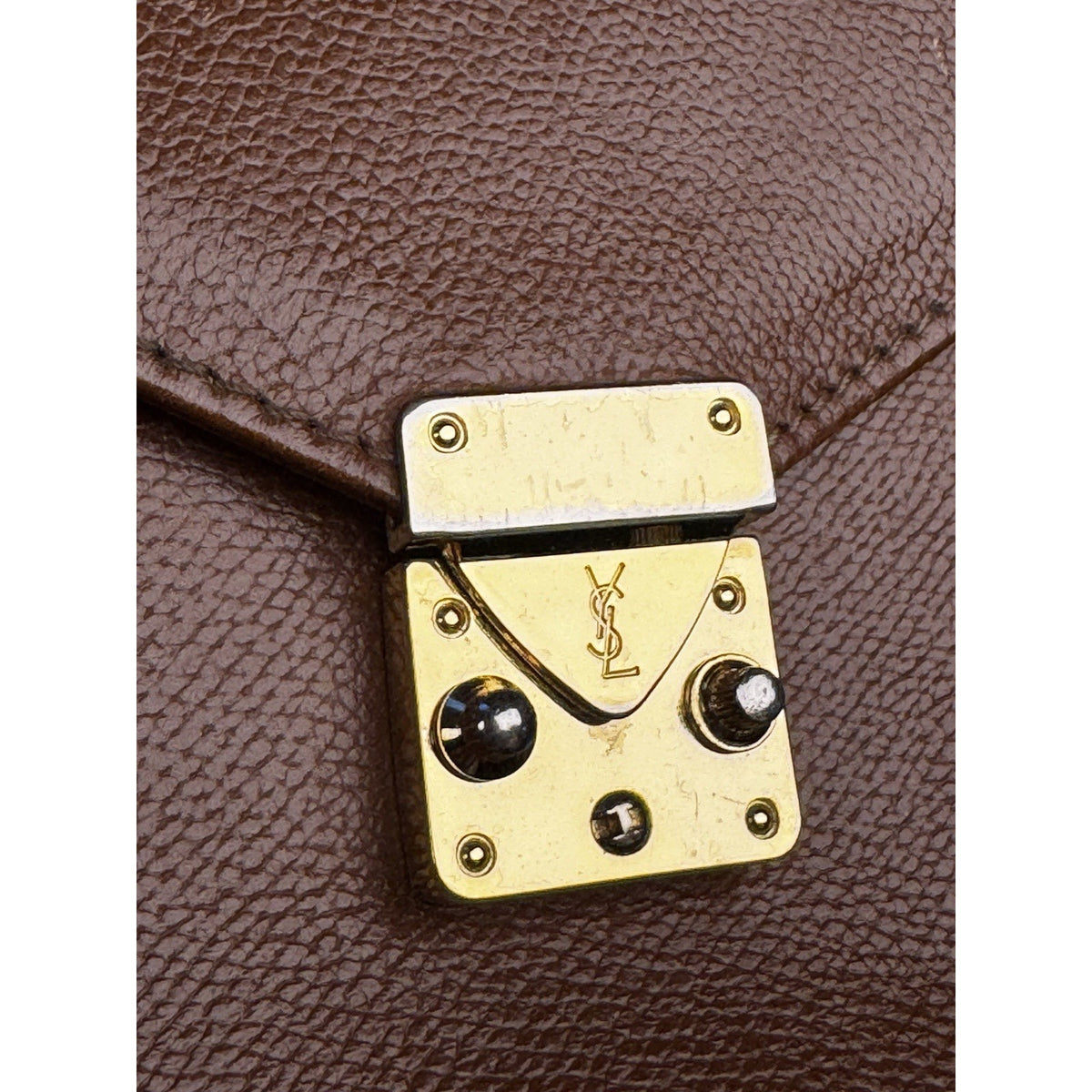 Vintage 1990s Yves Saint Laurent brown leather envelope clutch wrist strap