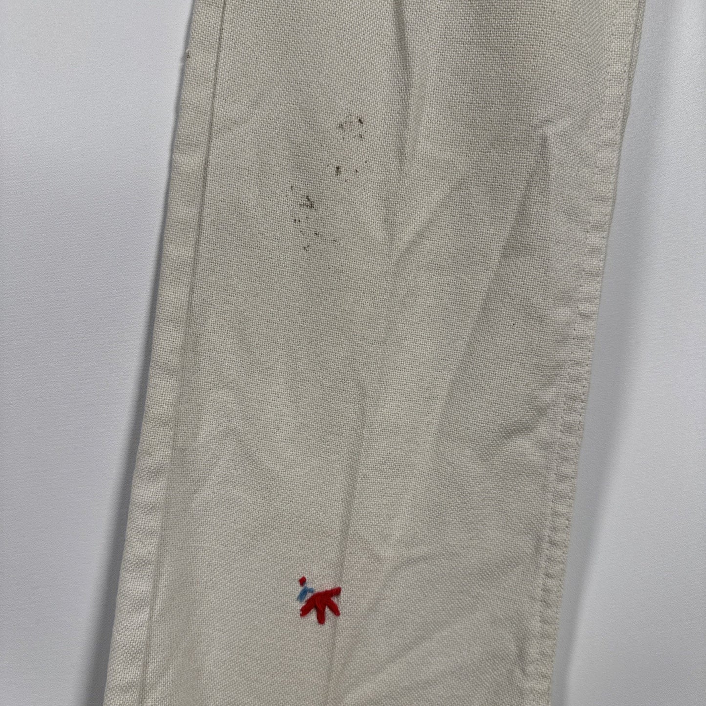 1970s Levi’s Sta-Prest Big E Black Tab Flared White Embellished Pants 28x31