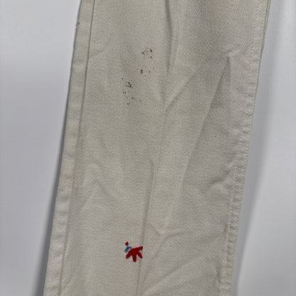 1970s Levi’s Sta-Prest Big E Black Tab Flared White Embellished Pants 28x31