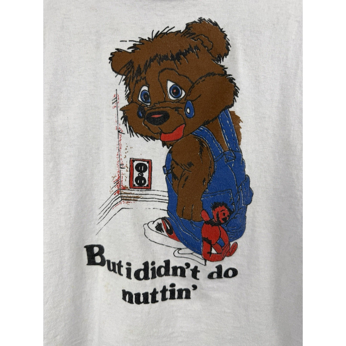 Vintage 80s But I Didn't Do Nuttin' sad bear baby doll tee, youth L