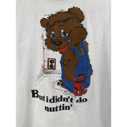 Vintage 80s But I Didn't Do Nuttin' sad bear baby doll tee, youth L